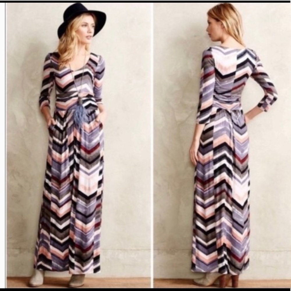 Maeve by Anthropologie Novella Chevron Maxi Dress